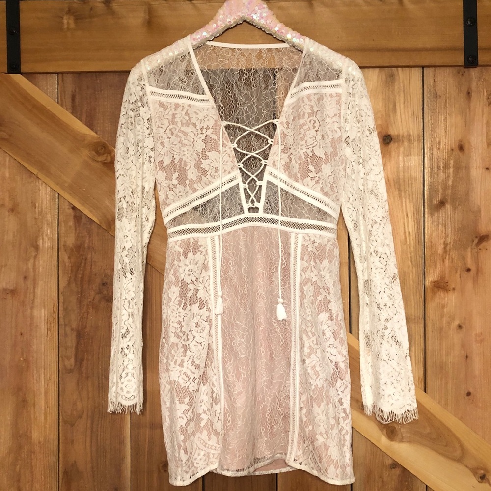 The Jetset Diaries Cream Lace Mini Dress
